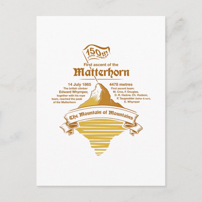 Matterhorn 150:e året Jubilee GULD Vykort (Framsida)
