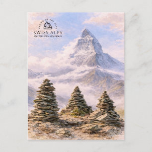 Matterhorn-berget, schweiziska alperna Akvarell Vykort