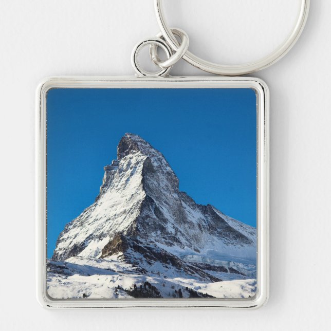 Matterhorn-foto Fyrkantig Silverfärgad Nyckelring (Framsidan)