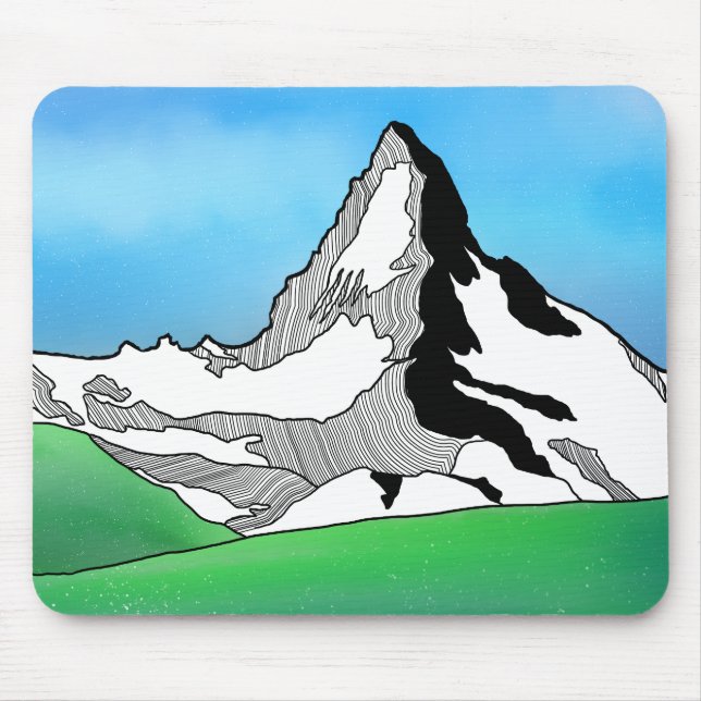 Matterhorn Schweiz-konturkonst, vattenfärg Musmatta (Framsidan)