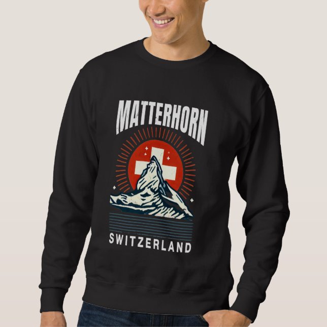 Matterhorn Schweiz - Schweiz Flagga Bära Alpine Mo Lång Ärmad Tröja (Framsida)