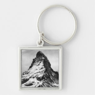 Matterhorn svartvit alperna fyrkantig silverfärgad nyckelring