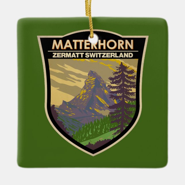 Matterhorn Swiss Travel Art Vintage Julgransprydnad Keramik (Framsida)