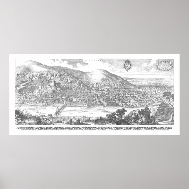 Matthäus Merian: Heidelberg-Panorama von 1620 Poster (Framsidan)