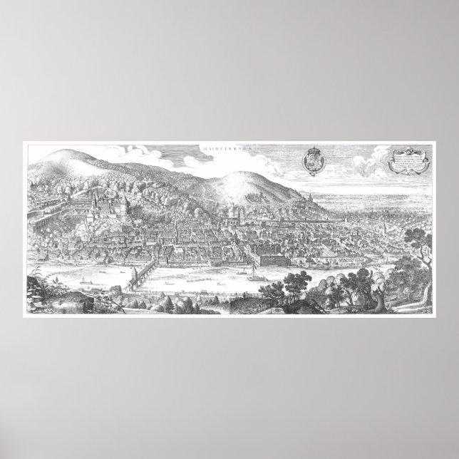 Matthäus Merian: Heidelberg-Panorama von 1620 Poster (Framsidan)