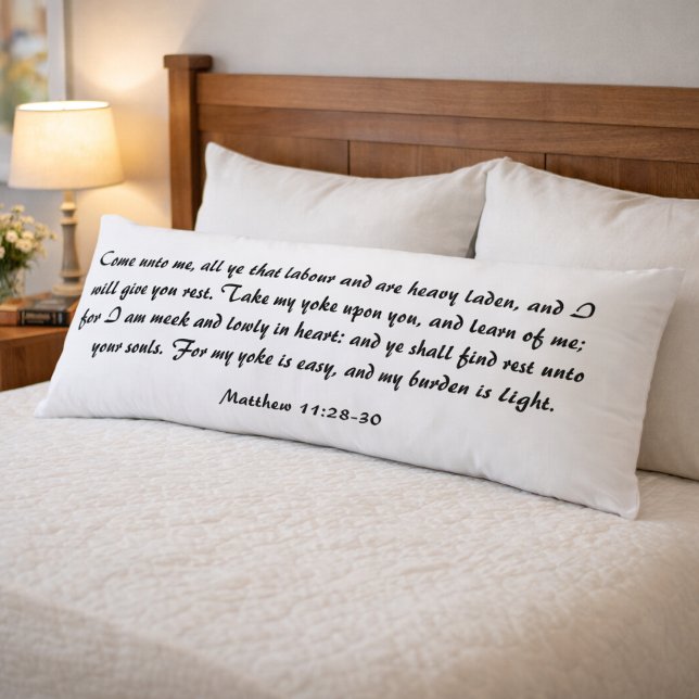 Mattheus 11:28 Bibelvers Svart & Vitt Kroppskudde (Skapare uppladdad)