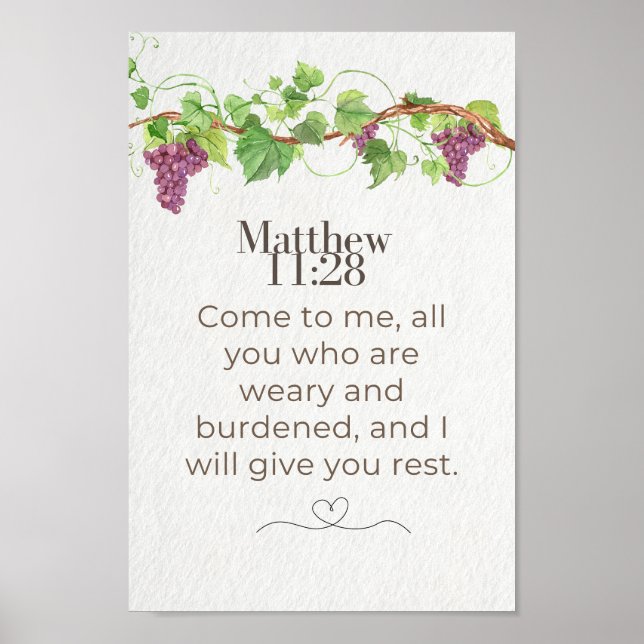 Mattheus 11:28 Kom till mig Bibelvers | Grapevine Poster (Framsidan)