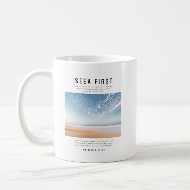 Mattheus 6:33-34 Sök Först Guds Rike Kaffemugg (Vänster)