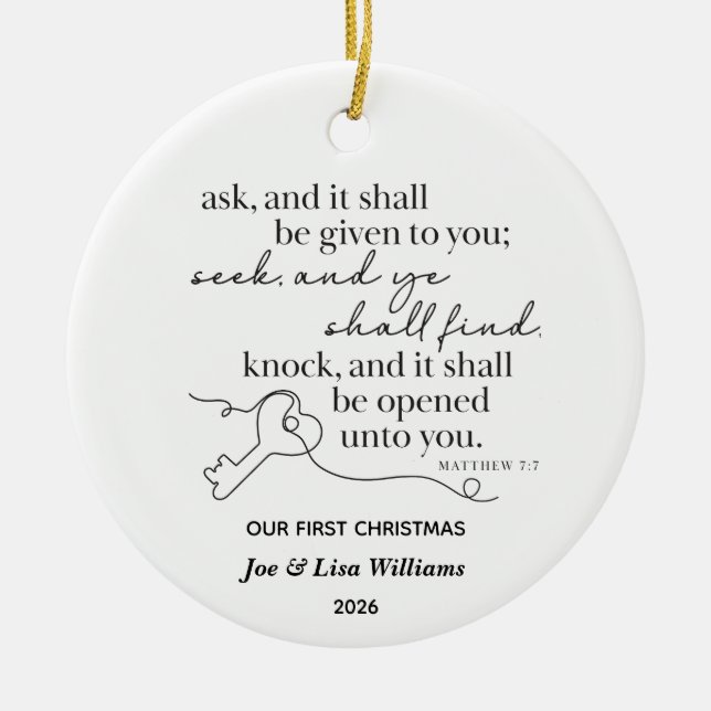 Mattheus 7:7 Personlig julgranskula (Framsidan)
