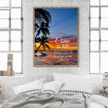 Matthew 11:28 Bible Verse Handflatan Träd Sunset