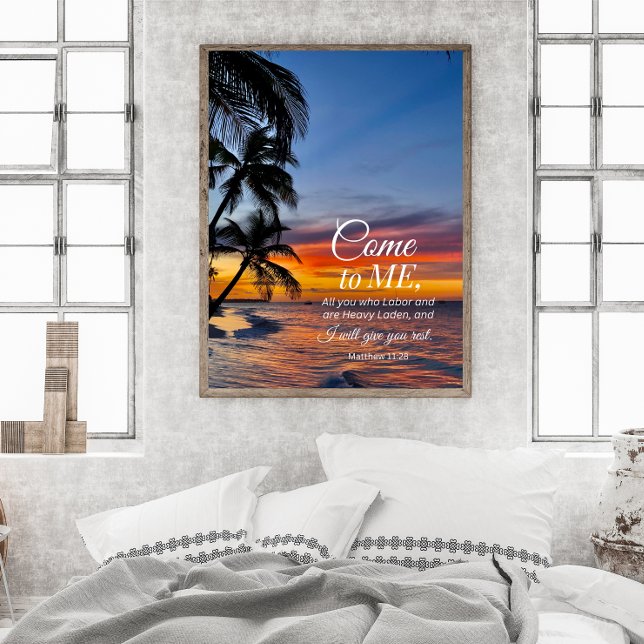 Matthew 11:28 Bible Verse Handflatan Träd Sunset Poster (Skapare uppladdad)