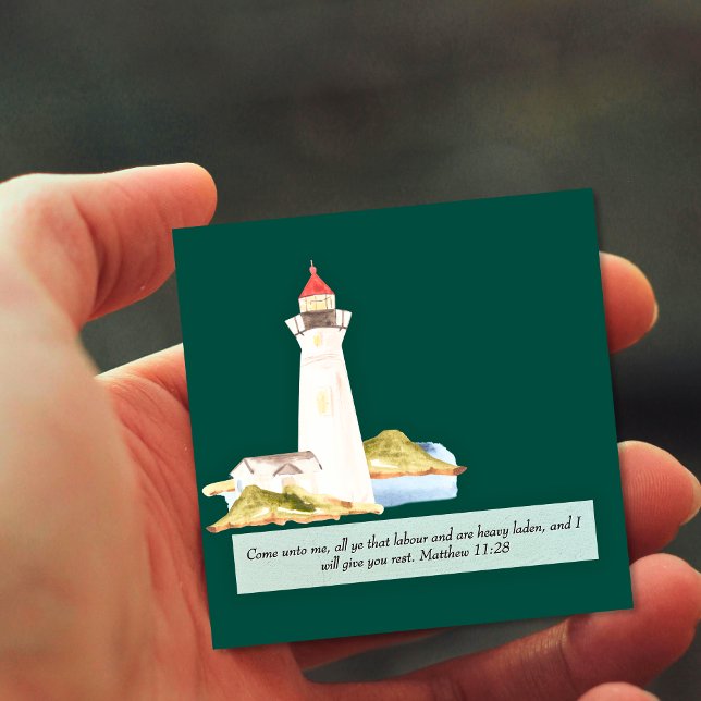 Matthew 11:28 fyr fyrkantigt visitkort (Matthew 11:28 Lighthouse Square Business Card)