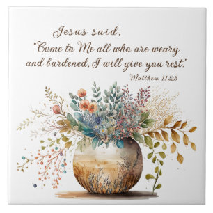 Matthew 11:28 Jesus sa, Kom till mig Bible Verse Kakelplatta