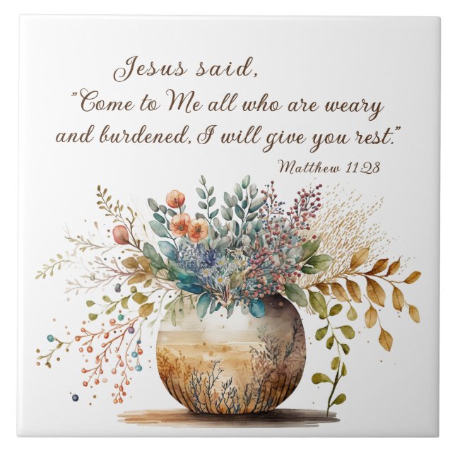 Matthew 11:28 Jesus sa, Kom till mig Bible Verse Kakelplatta (Framsidan)