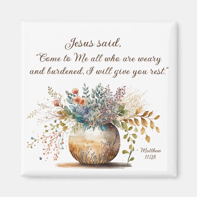 Matthew 11:28 Jesus sa, Kom till mig Bible Verse Magnet (Framsidan)