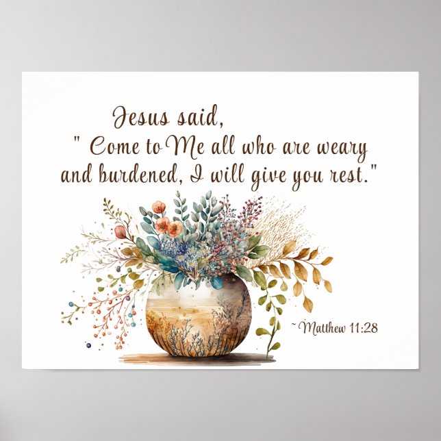 Matthew 11:28 Jesus sa, Kom till mig Bible Verse Poster (Framsidan)