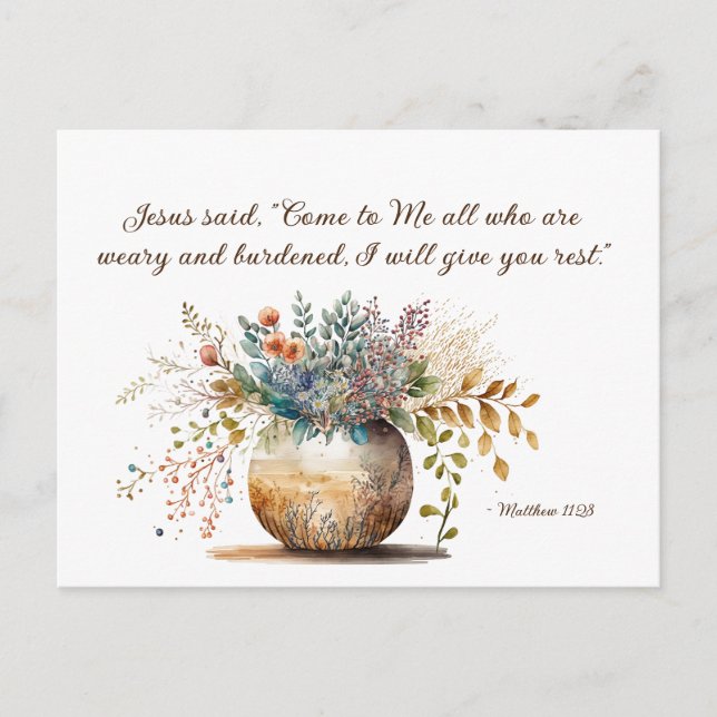 Matthew 11:28 Jesus sa, Kom till mig Bible Verse Vykort (Framsida)