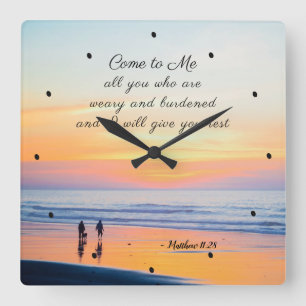 Matthew 11:28 Kom till mig alla som är Weary Bible Fyrkantig Klocka