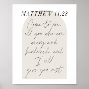 Matthew 11:28 Minimal Boho Beige Arch-skript Poster