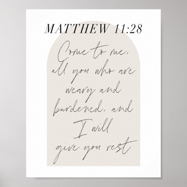 Matthew 11:28 Minimal Boho Beige Arch-skript Poster (Framsidan)