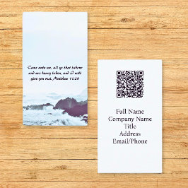 Matthew 11:28 Ocean Red Sunset QR-kod Visitkort