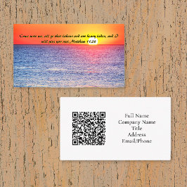 Matthew 11:28 Ocean Red Sunset QR-kod Visitkort