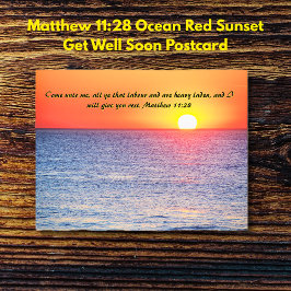 Matthew 11:28 Ocean Röd Solnedgång Önska Snart Fri Vykort