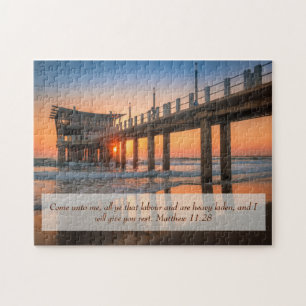 Matthew 11:28 Ocean Sunset Pier Pussel