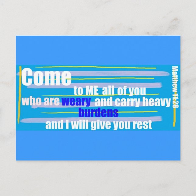 Matthew 11:28 vykort (Framsida)