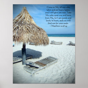 Matthew 11 Beach Scenia Christian Bible Art Print Poster
