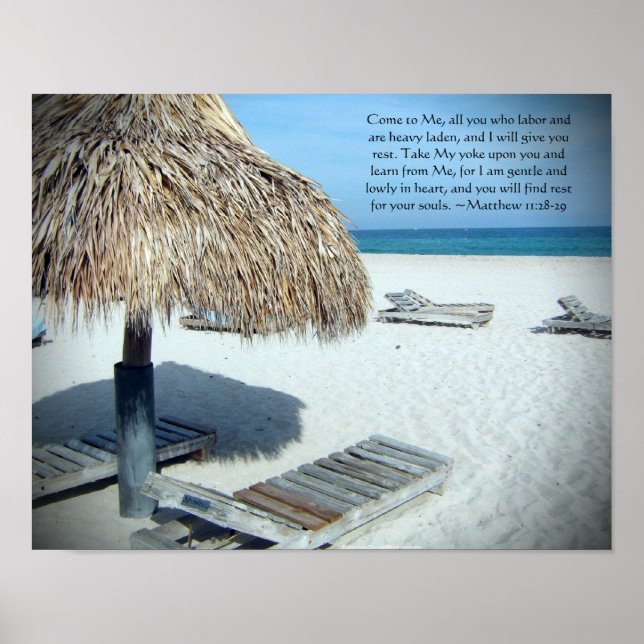 Matthew 11 Beach Scenia Christian Bible Print Poster (Framsidan)