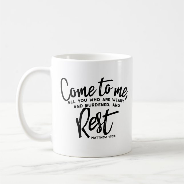 Matthew 11 Bible Verse Kaffemugg (Vänster)