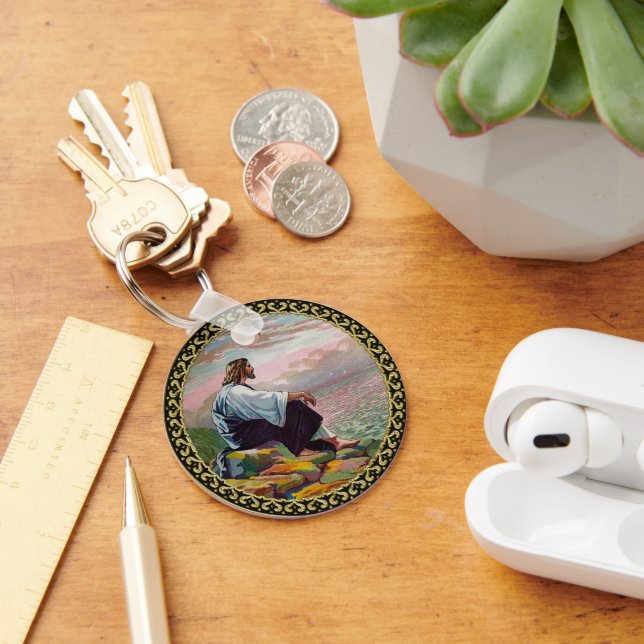 Matthew 14:22-23 Jesus Prays av Himown vid havet Nyckelring (Skrivbord)