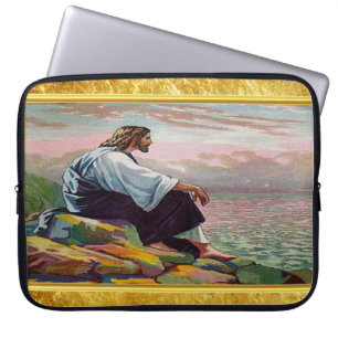 Matthew 14:22-23 Jesus Prays av Himself vid havet Laptop Sleeve