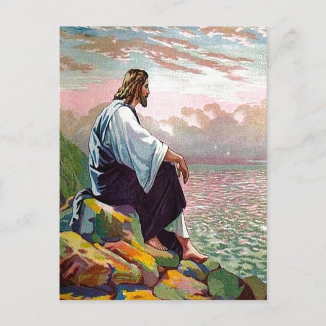 Matthew 14:22-23 Jesus Prays av Himself-vycard Vykort (Framsida)
