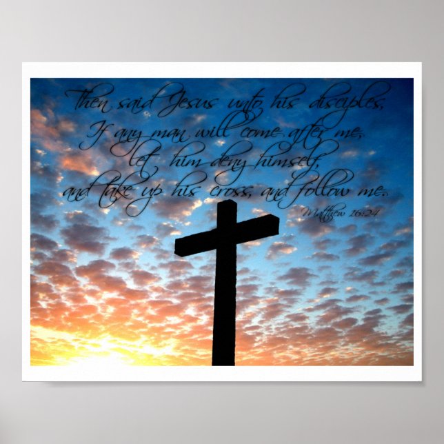 Matthew 16:24 Bible Scripture Art Print Poster (Framsidan)
