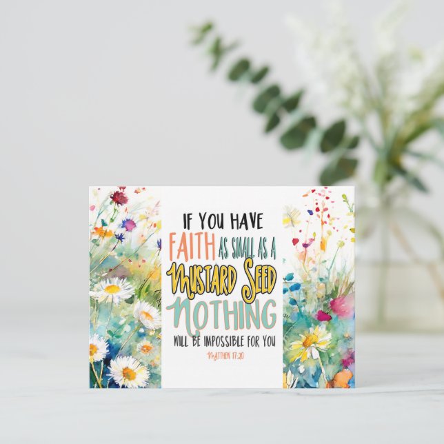 Matthew 17:20 Faith som Mustard Seed Bible Verse Vykort (Stående Fram)