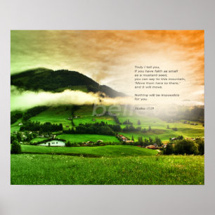Matthew 17:20 Flytta berg bibelskuren solnedgång Poster