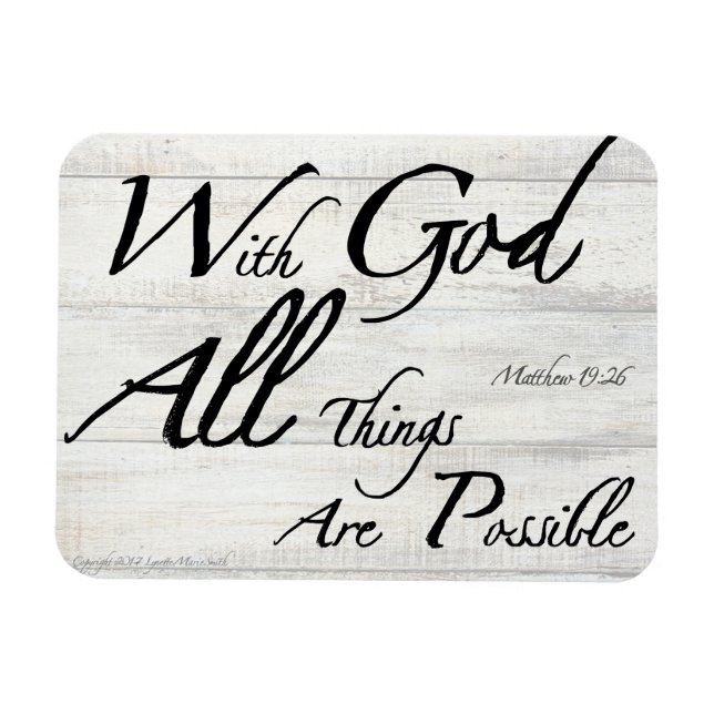 Matthew 19:26 Bible Verse on Woodgrain Magnet (Horisontell)