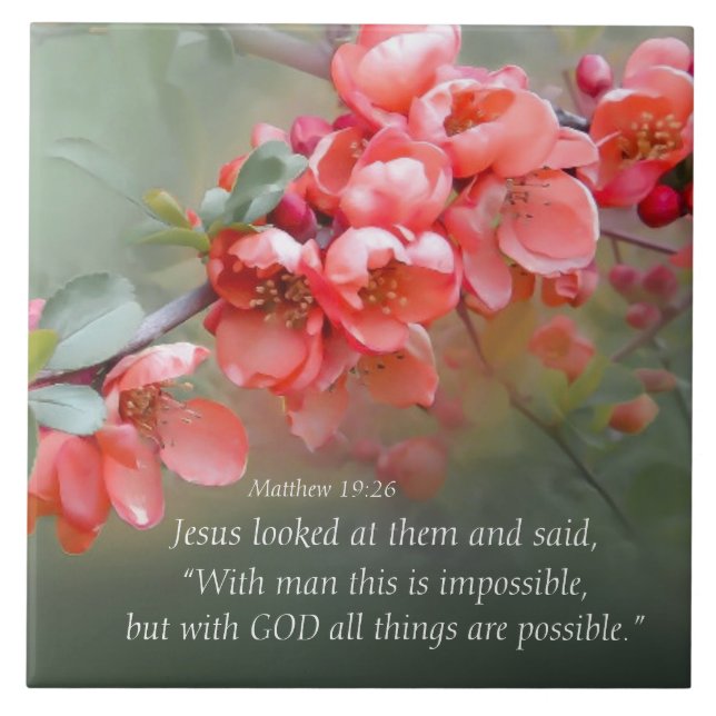 Matthew 19:26 med GOD All Sak är möjlig Kakelplatta (Framsidan)