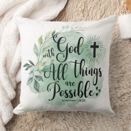 Matthew 19:26 Med Gud all sak möjlig Löv Kudde