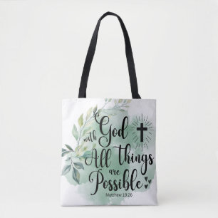 Matthew 19:26 Med Gud all sak möjlig Löv Tygkasse