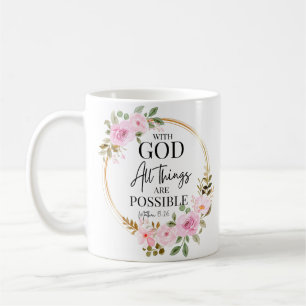 Matthew 19:26 Möjlig med Guds Rosa Blommigt Kaffemugg
