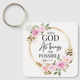 Matthew 19:26 Möjlig med Guds Rosa Blommigt Nyckelring