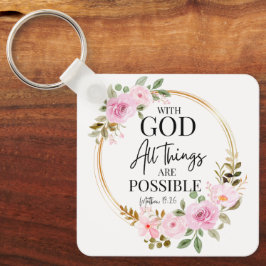 Matthew 19:26 Möjlig med Guds Rosa Blommigt Nyckelring