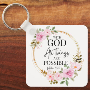 Matthew 19:26 Möjlig med Guds Rosa Blommigt Nyckelring