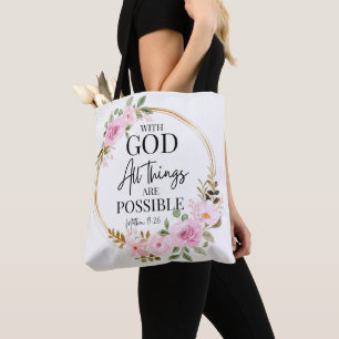 Matthew 19:26 Möjlig med Guds Rosa Blommigt Tygkasse