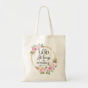 Matthew 19:26 Möjlig med Guds Rosa Blommigt Tygkasse