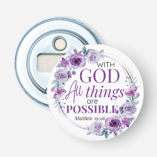 Matthew 19:26 Möjligt med Gud Lila Blommig Flasköppnare