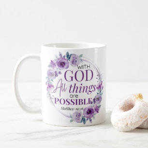 Matthew 19:26 Möjligt med Gud Lila Blommig Kaffemugg
